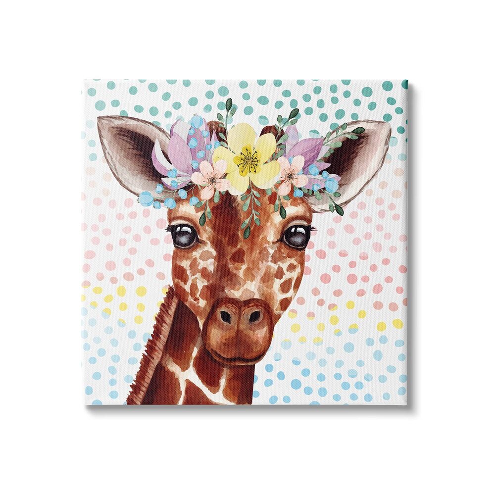8891 Chic Giraffe Spring Floral Crown Rainbow Polka Dot Ombre, Design by ND